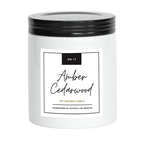Farmhouse Ceramic Candle, White | Amber Cedarwood